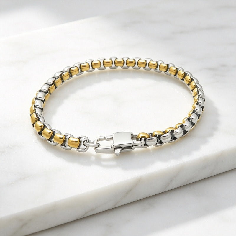 Two Tone Link Bracelet for Men Titanium Steel Gold Accent KB215899-KFC