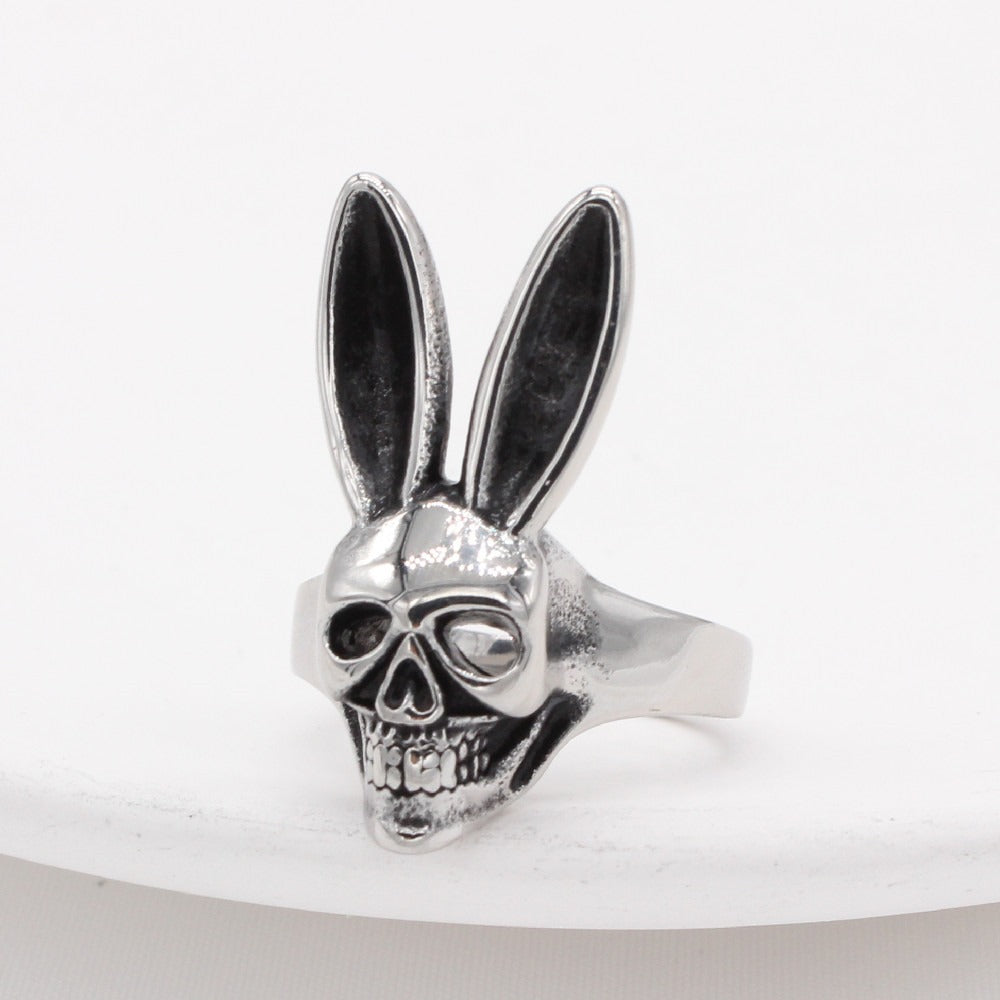 Titanium Steel Rabbit Skull Ring for Men Gothic Style R1297