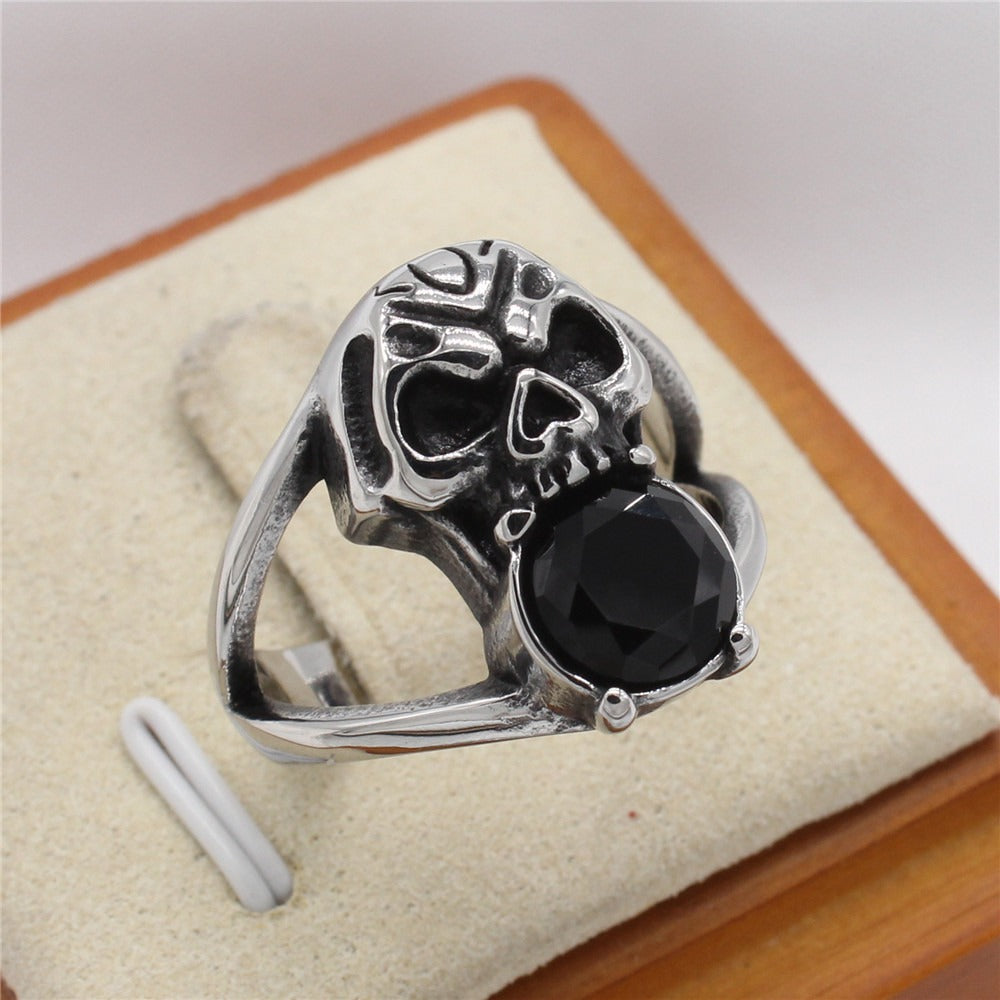 Skull Ring for Men Titanium Steel Black Accent Gothic Vintage R1578
