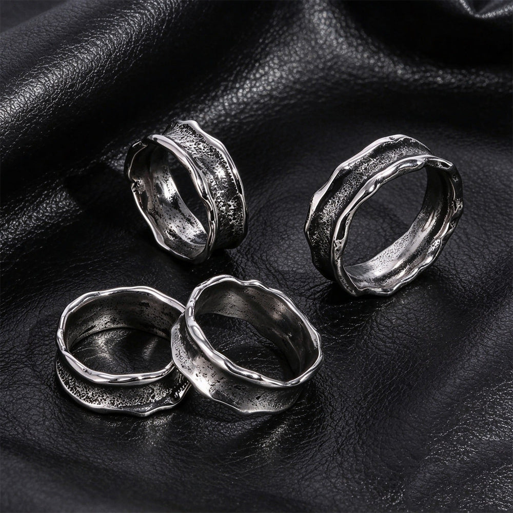 Hammered Stainless Steel Ring for Men Wide Band Textured Style RC-1148