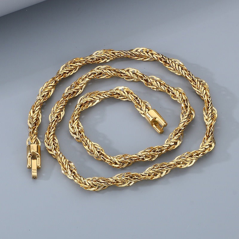 Twisted Rope Chain Necklace for Men Titanium Steel Braided Steel Gold Rose Gold KN304215-KFC