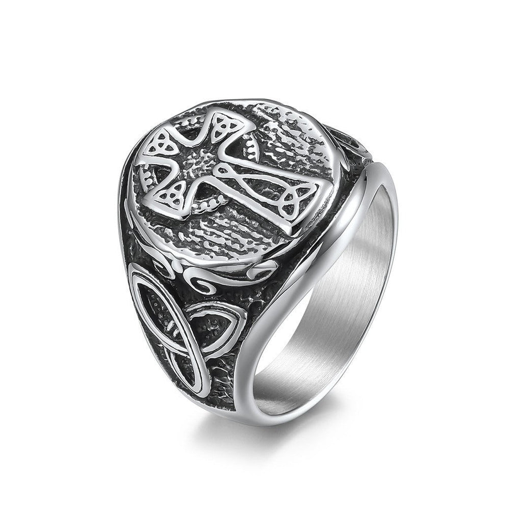 Men’s Titanium Steel Celtic Cross Ring – Eternal Knot Design K-R647