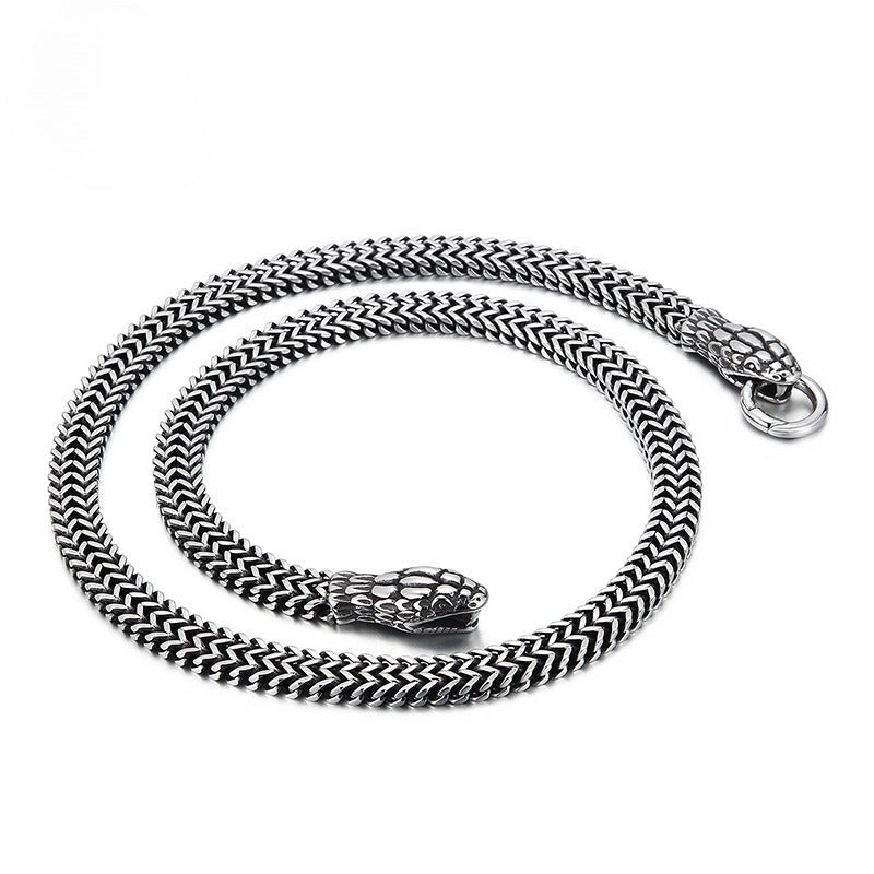 Serpent Legacy Necklace – Gothic Men’s Oxidized Titanium Steel Snake Chain
