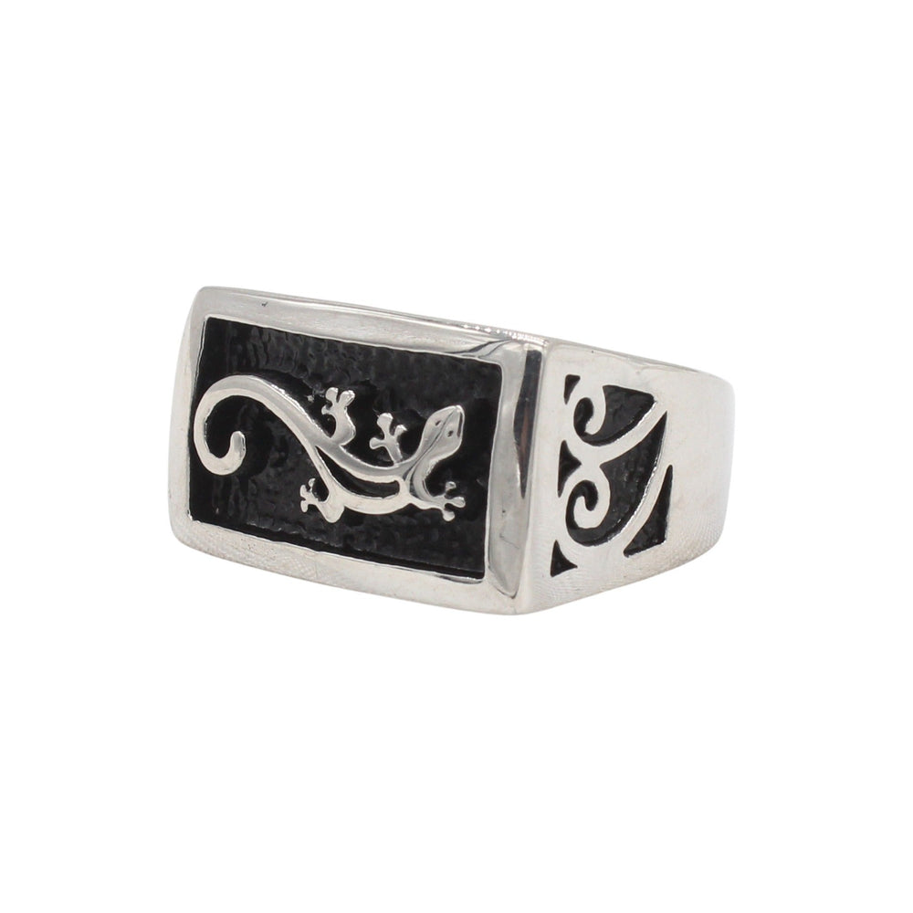 Titanium Steel Lizard Signet Ring for Men Black Inlay Vintage R1851