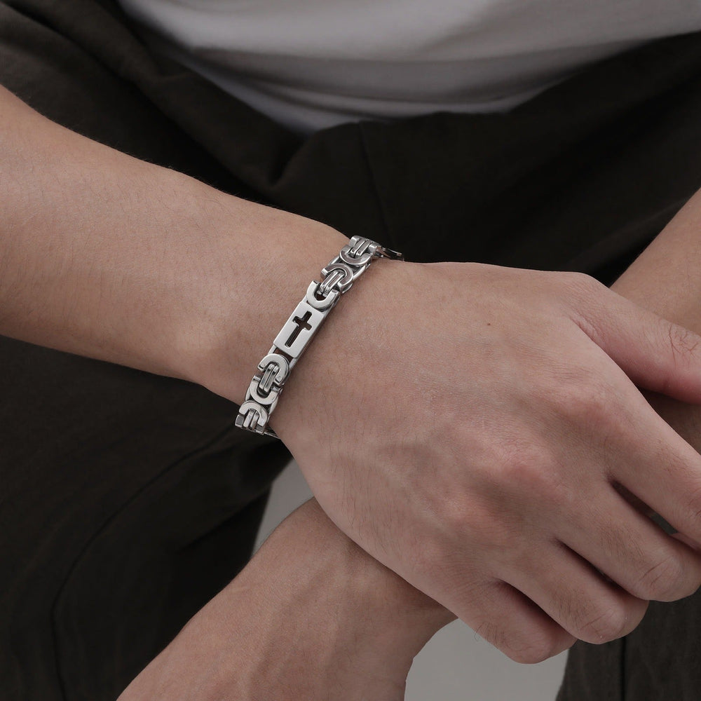 Men’s Titanium Steel Byzantine Cross Bracelet – Punk Hip Hop Jewelry BR-2214