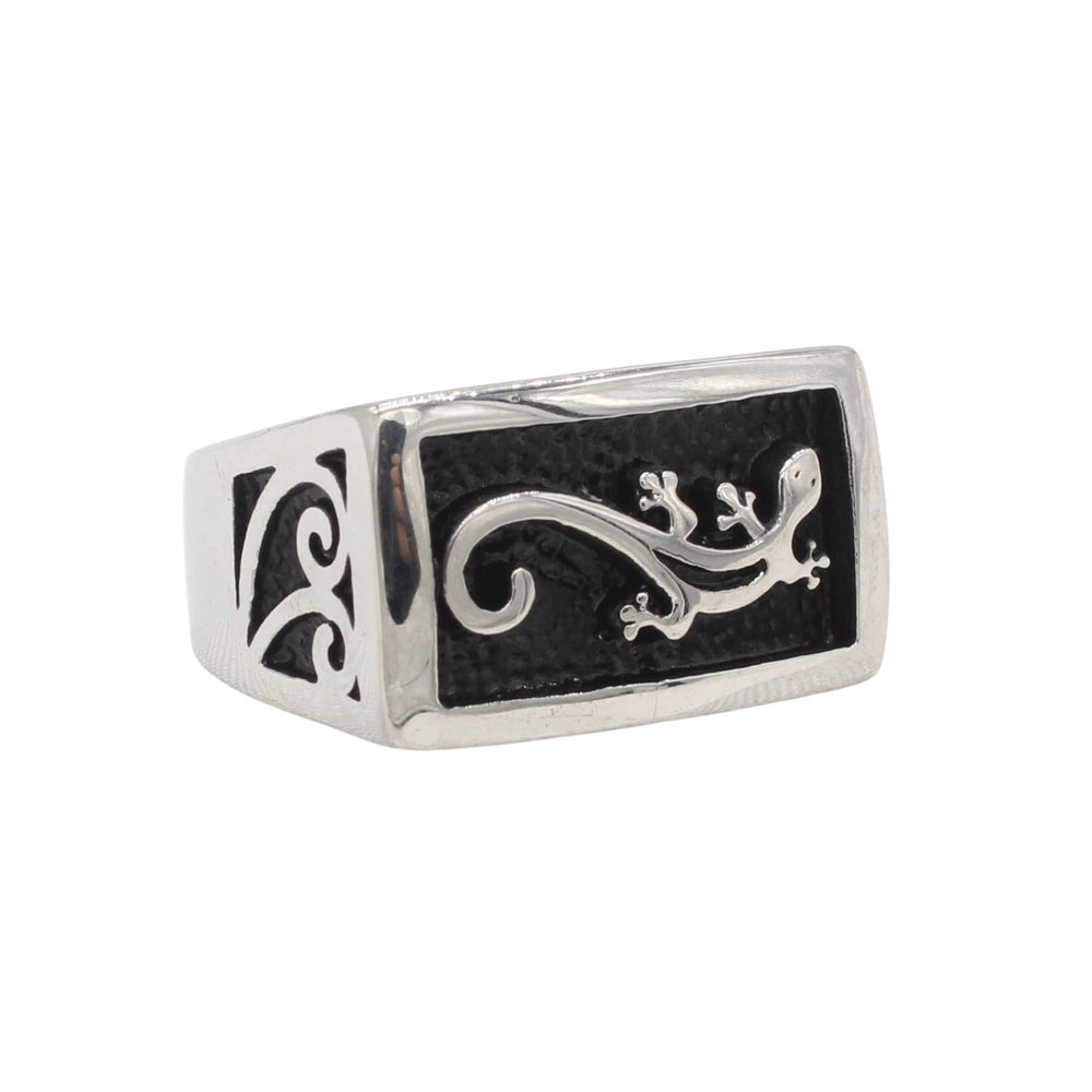 Titanium Steel Lizard Signet Ring for Men Black Inlay Vintage R1851
