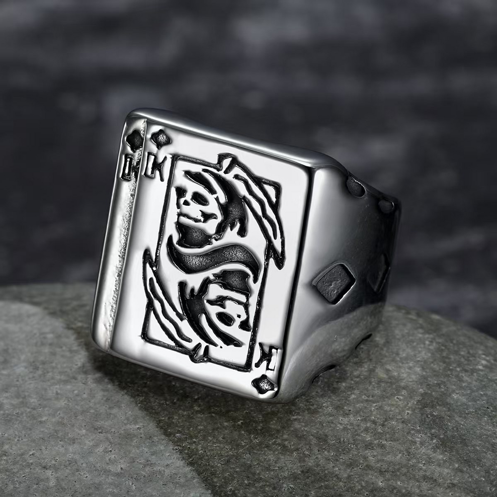 Poker Signet Ring for Men Stainless Steel Gothic Figure Vintage TR0484