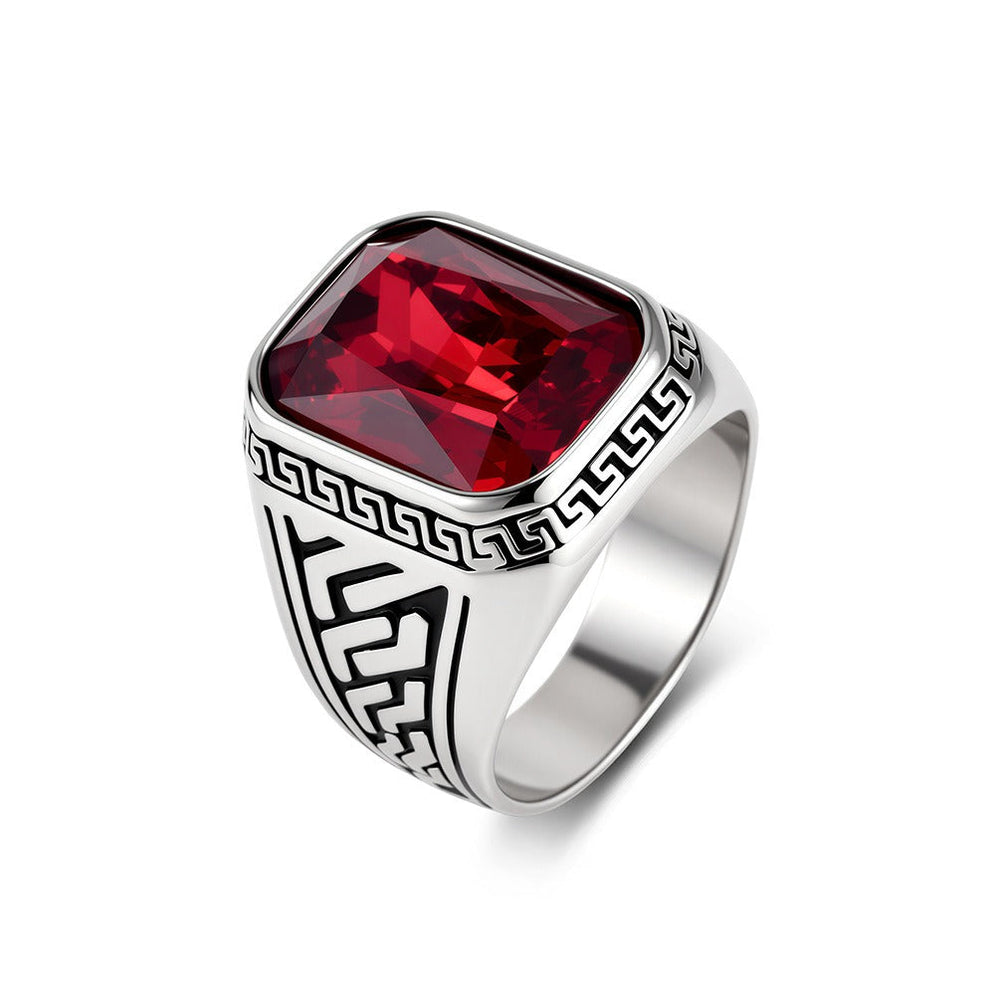 Square Stone Signet Ring for Men Stainless Steel Vintage Colored Stone Detail K-R1214