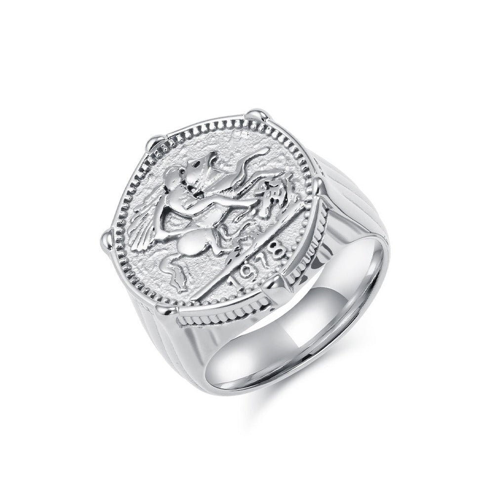 Figure Relief Signet Ring for Men Stainless Steel Vintage Engraved K-R996