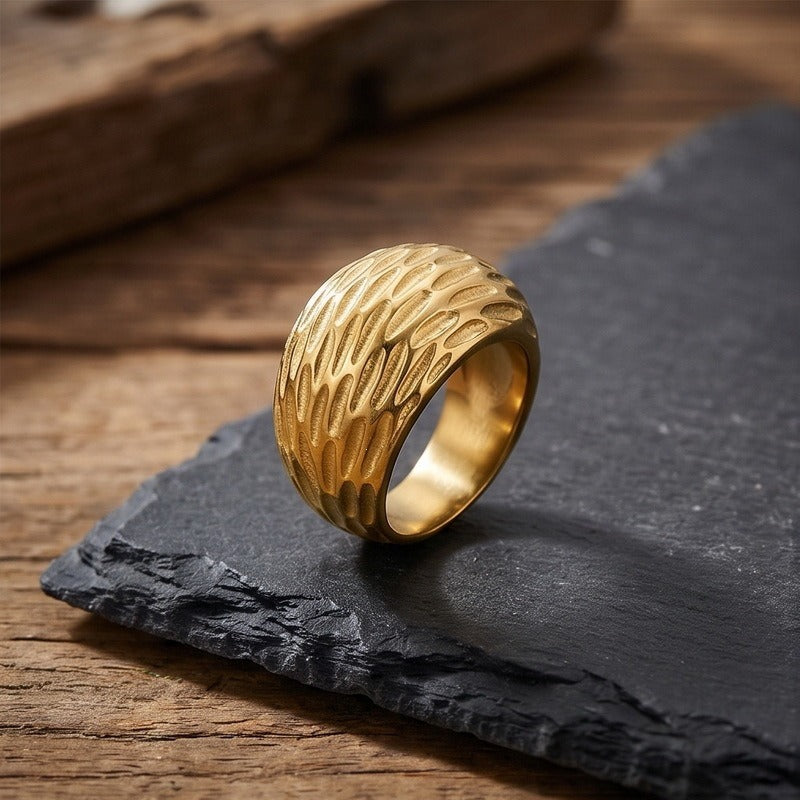 Textured Wide Band Ring for Men Titanium Steel Vintage Metal KR114794-KJX