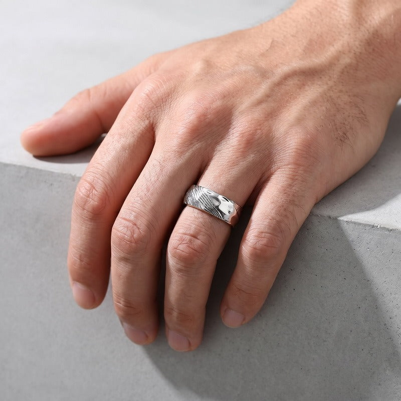 Titanium Steel Textured Ring for Men Wave Pattern KR115674-GC