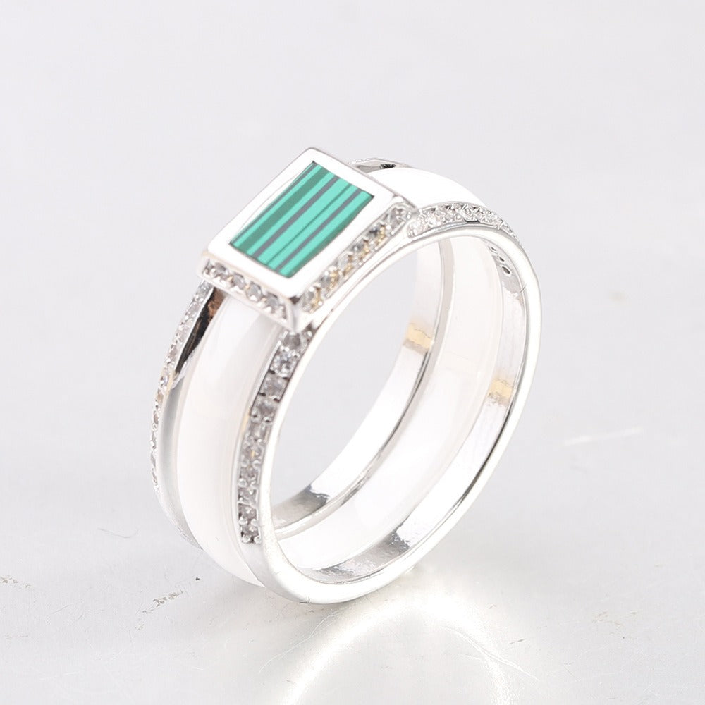 Ceramic Ring for Men & Women Square Center Geometric Couple Band CM1066