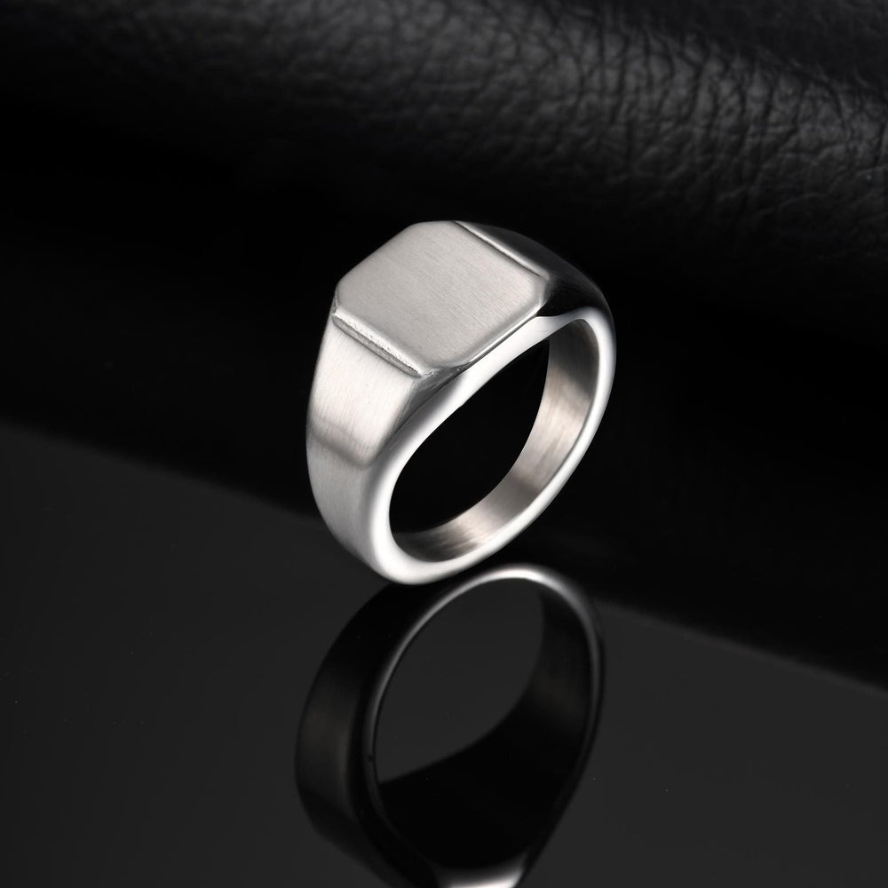 Square Signet Ring for Men Stainless Steel Brushed Minimalist RC-693