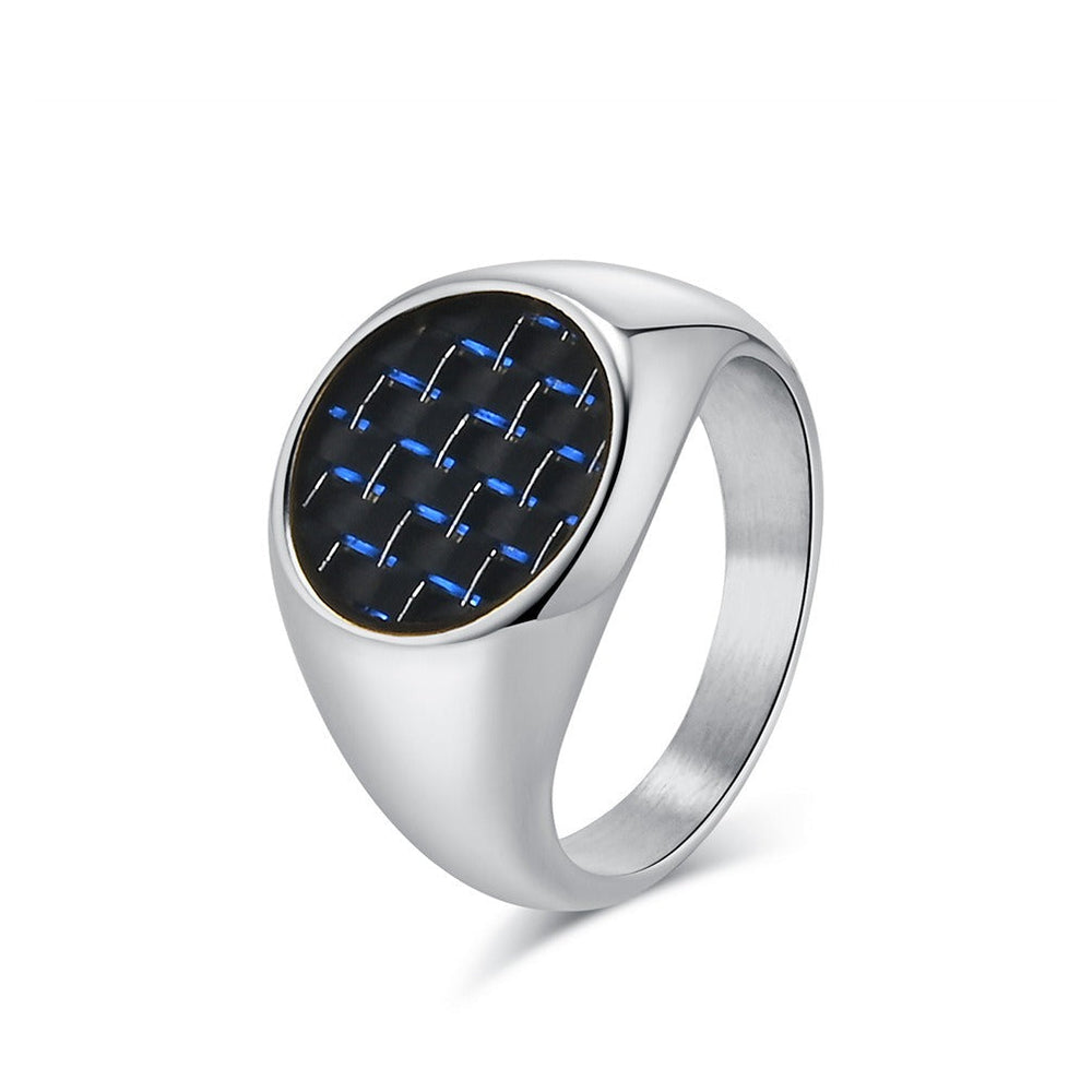 Stainless Steel Carbon Fiber Ring for Men Black Inlay Texture K-R782