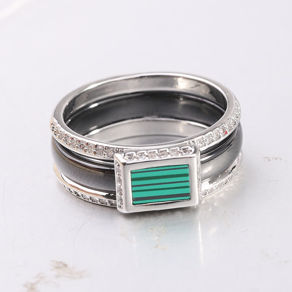 Ceramic Ring for Men & Women Square Center Geometric Couple Band CM1066