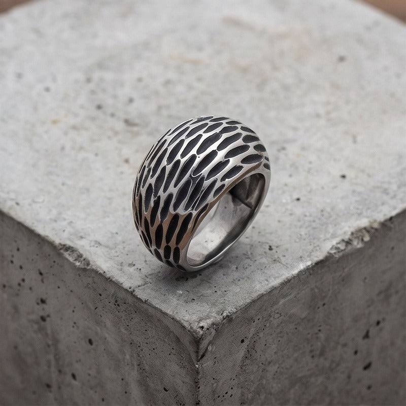 Textured Wide Band Ring for Men Titanium Steel Vintage Metal KR114794-KJX