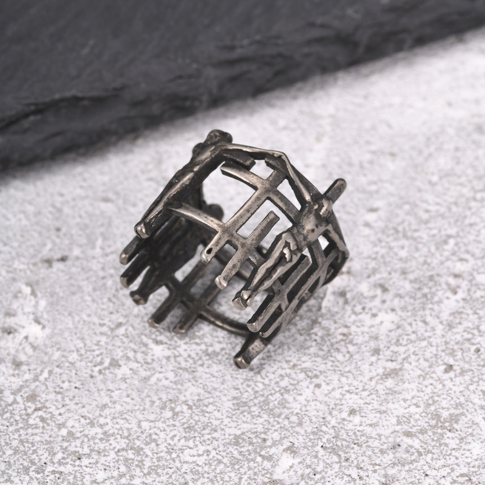 Openwork Cross Ring for Men Stainless Steel Layered Metal RC-1116