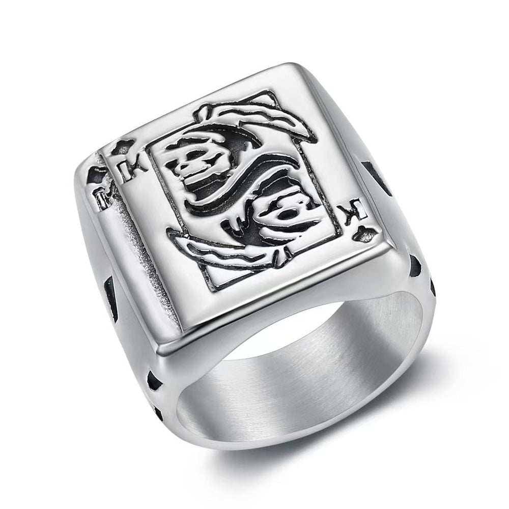 Poker Signet Ring for Men Stainless Steel Gothic Figure Vintage TR0484
