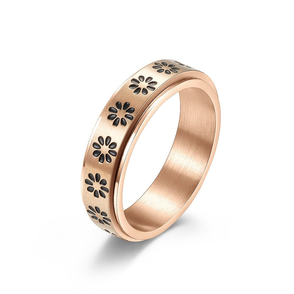 Flower Spinner Ring Stainless Steel Rotating Band for Men & Women K-R633