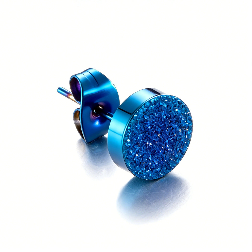 Sand Textured Stud Earrings for Men & Women Stainless Steel Round Finish K-E012