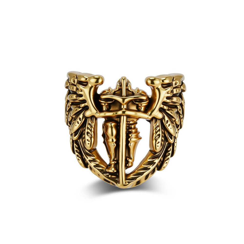 Saint Michael Archangel Wing Ring – Stainless Steel Vintage Guardian Design for Men K-R1110