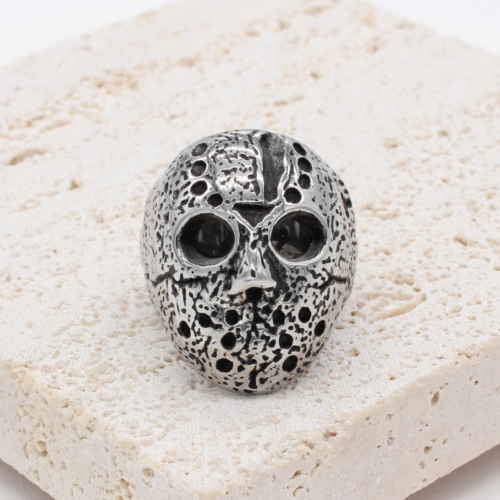 Skull Mask Ring for Men Stainless Steel Sculpted Face Gothic Vintage R1073