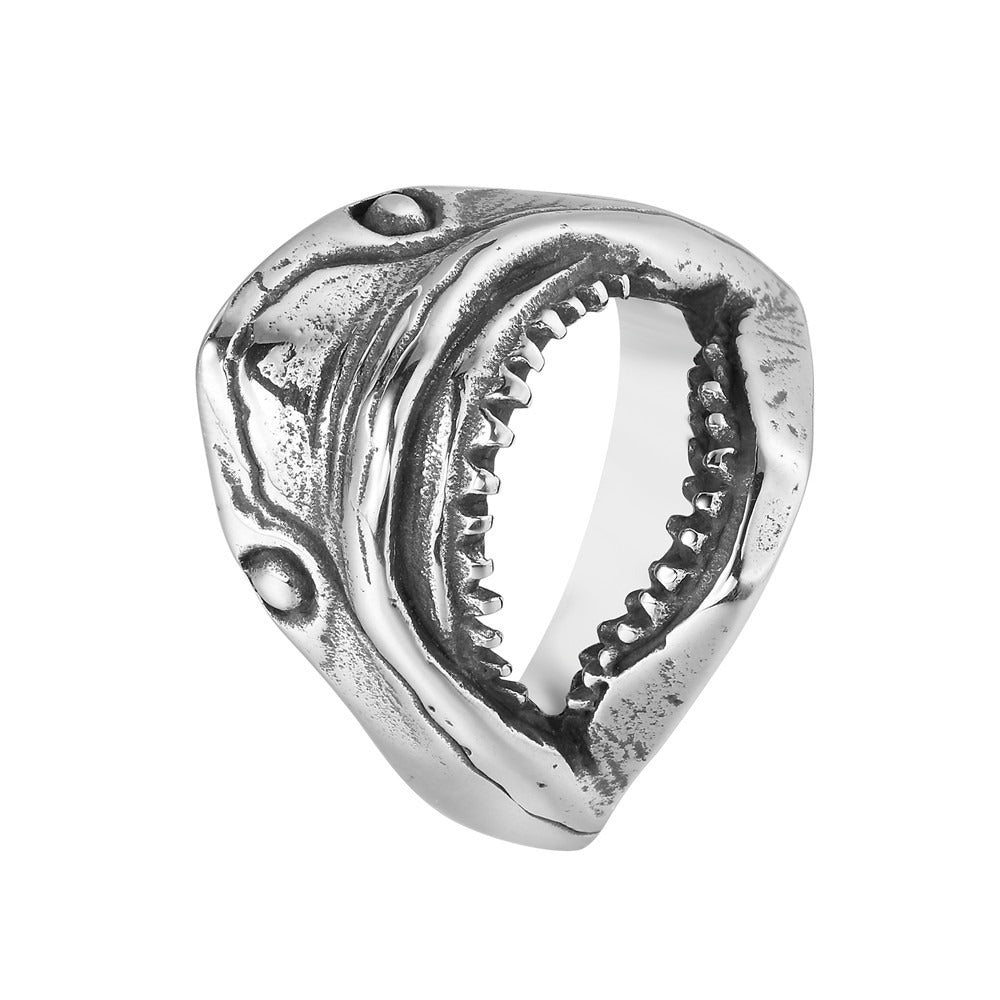 Shark Head Ring for Men Titanium Steel Vintage Texture R1625