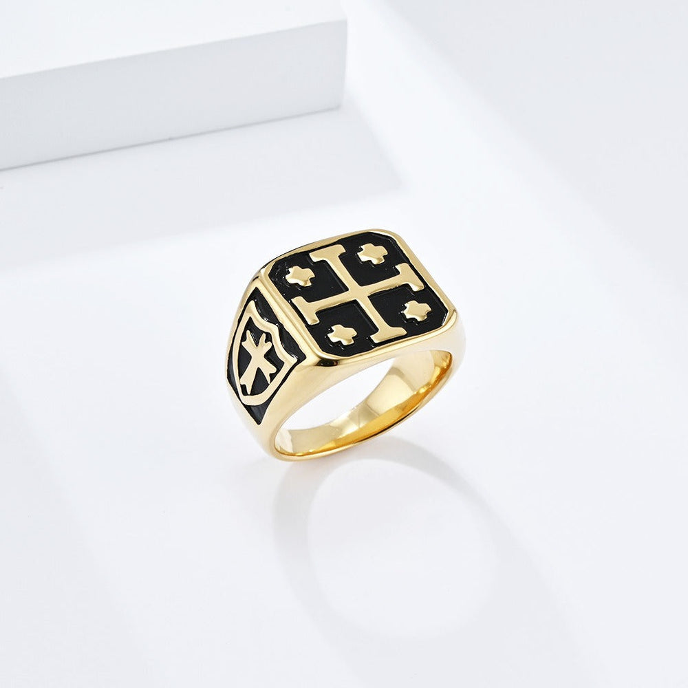 Jerusalem Cross Stainless Steel Ring for Men – Vintage Design K-R781