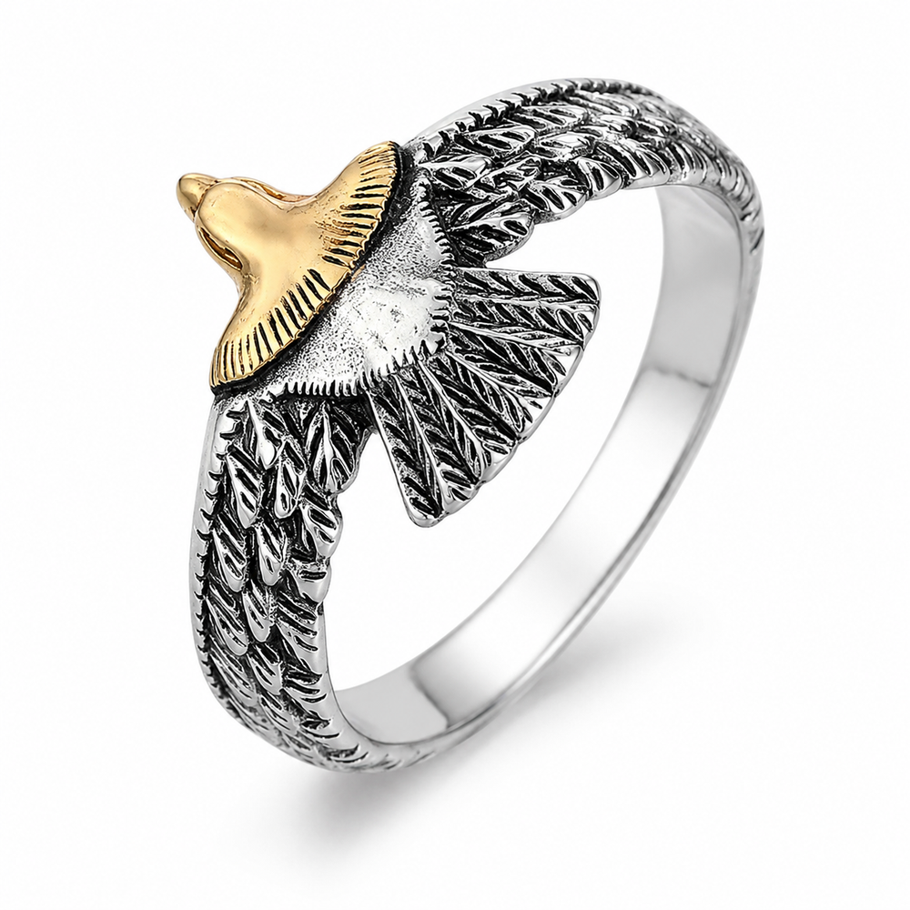 Flying Eagle Ring for Men Titanium Steel Feather Engraved R1232