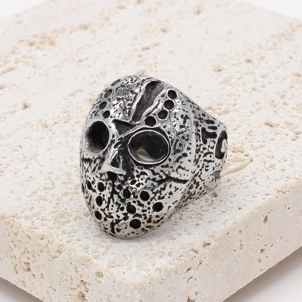 Skull Mask Ring for Men Stainless Steel Sculpted Face Gothic Vintage R1073