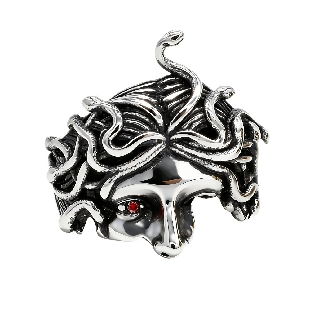 Snake Ring for Men Titanium Steel Vintage Sculpted Face Style R1576