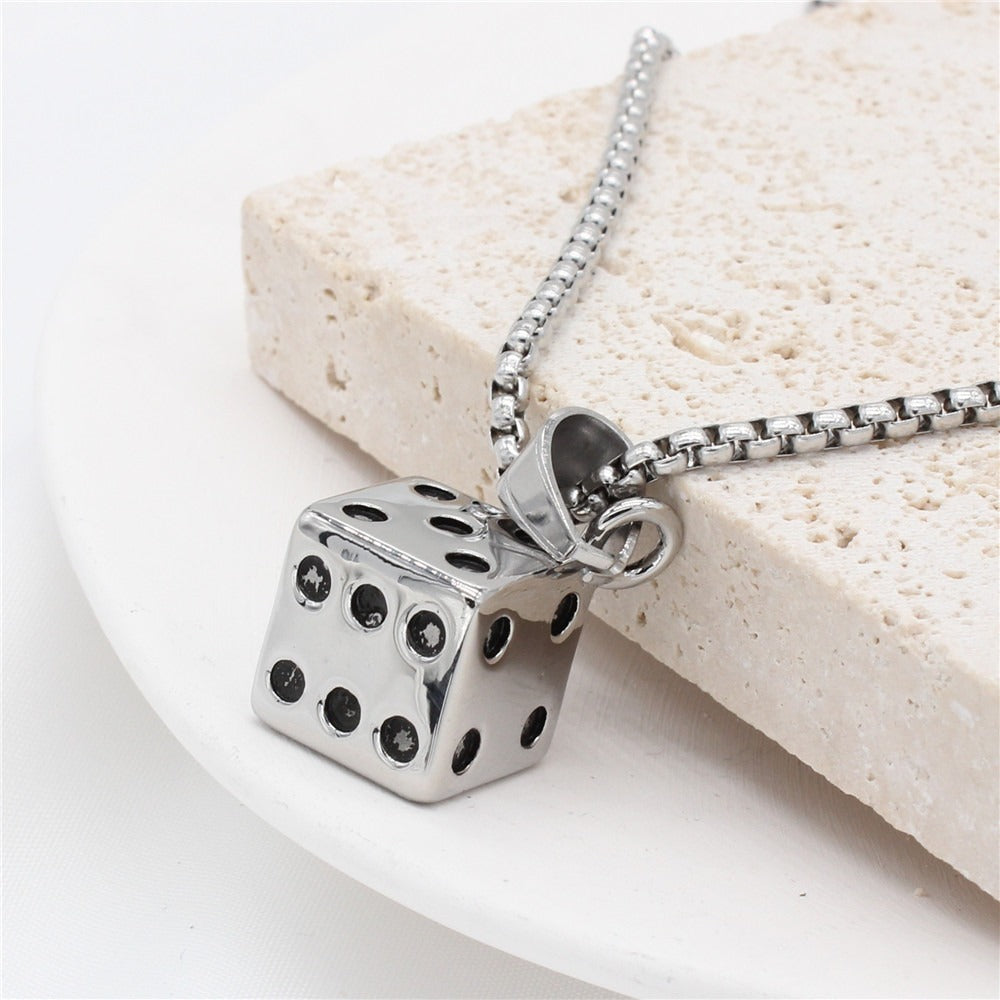 Dice Pendant Necklace for Men Titanium Steel Star Detail Square P0786