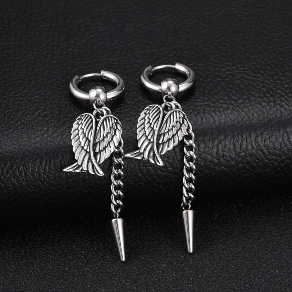 Stainless Steel Wing Chain Drop Earrings for Men Hip Hop Jewelry ED1109