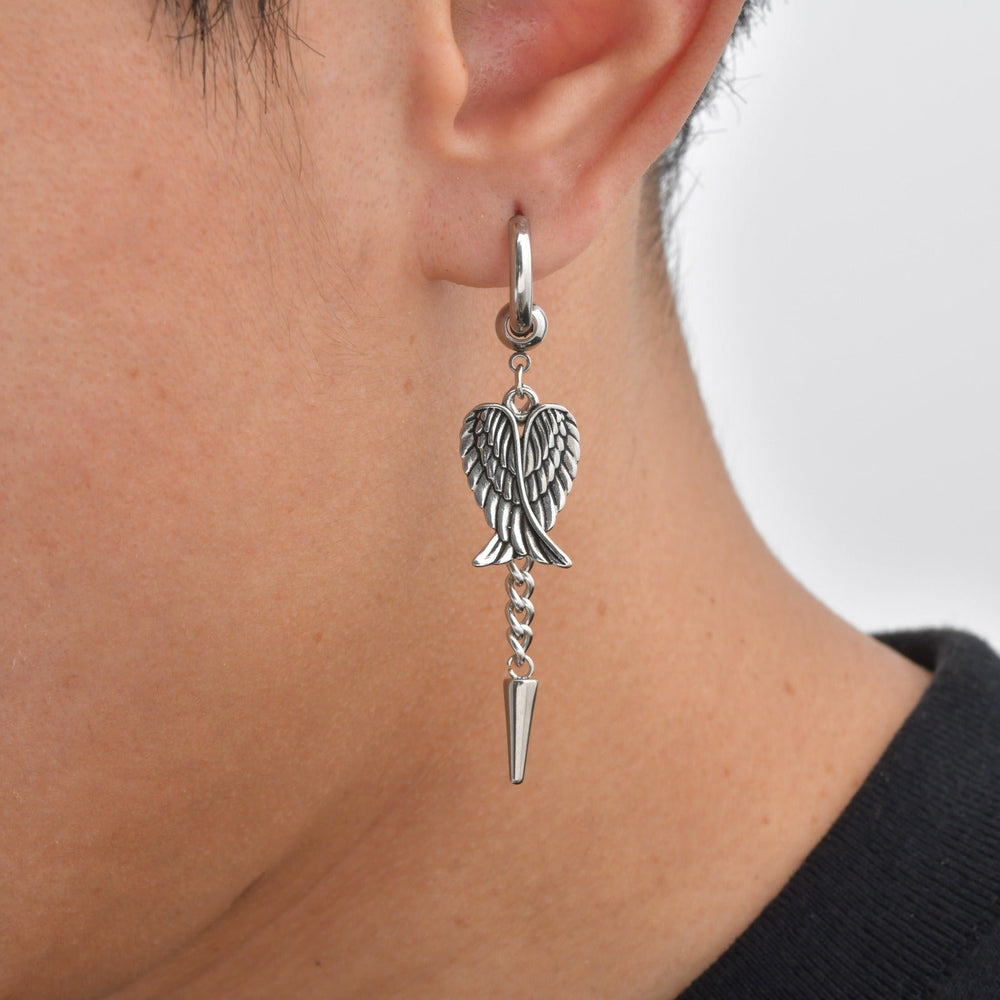 Stainless Steel Wing Chain Drop Earrings for Men Hip Hop Jewelry ED1109