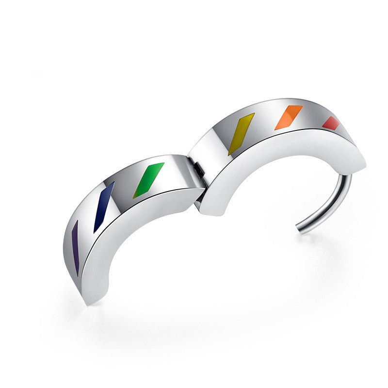 Color Stripe Hoop Earrings for Men Stainless Steel Silver K-E011