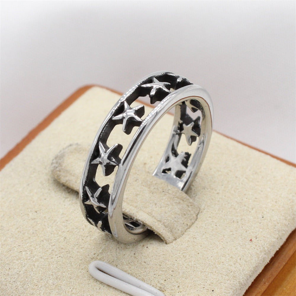 Star Engraved Ring for Men Titanium Steel Openwork Vintage R1614