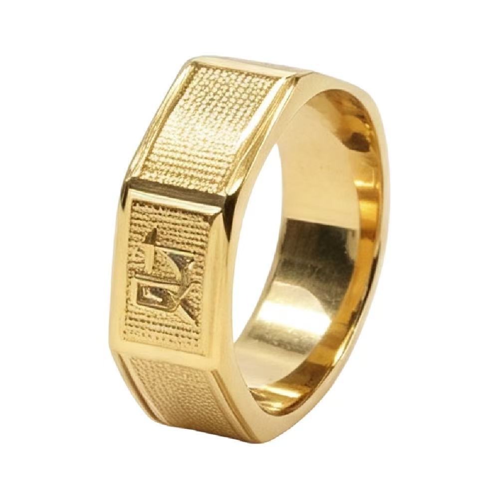 Stainless Steel Engraved Symbol Signet Ring for Men Square Face R7026