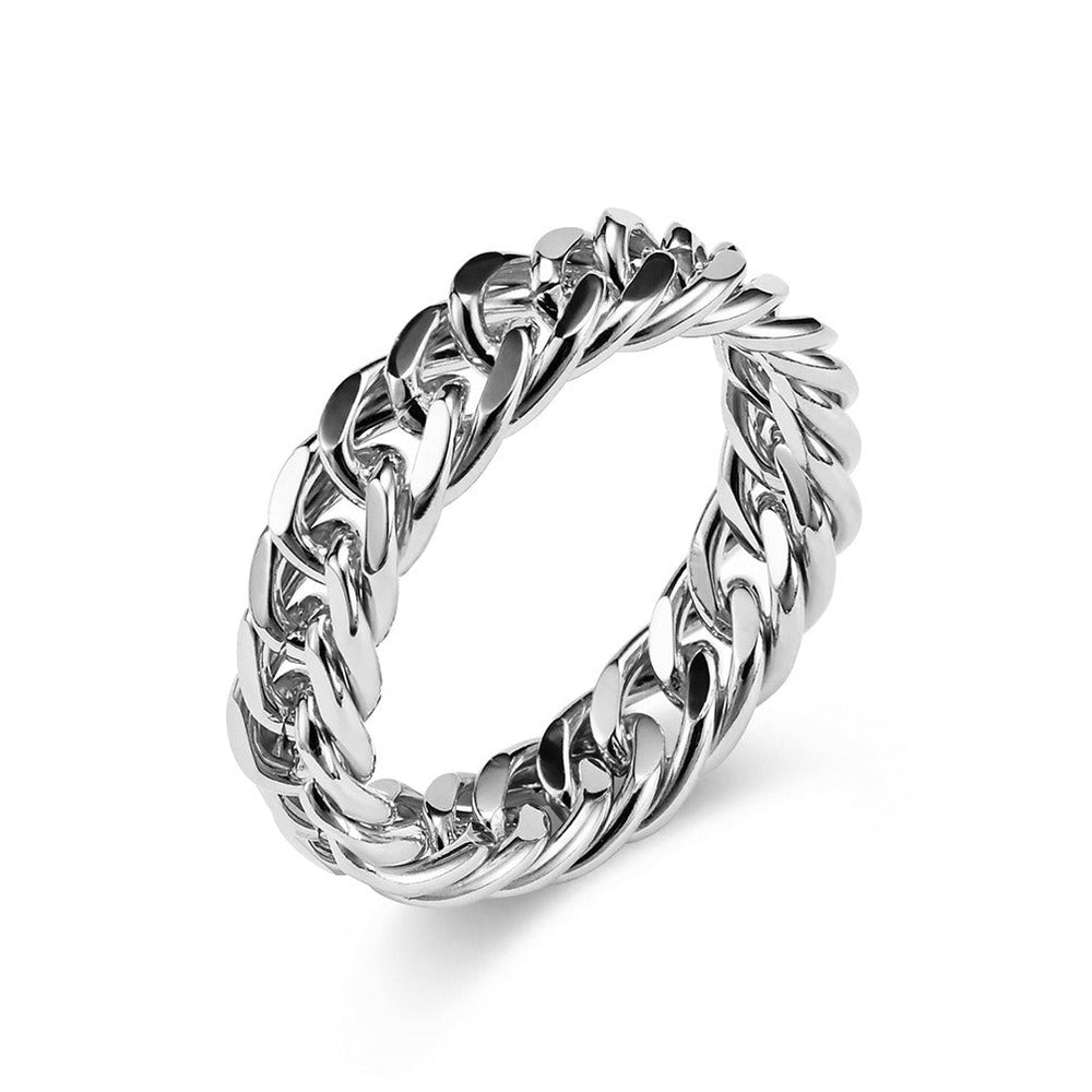 Titanium Steel Cuban Chain Link Ring – Double Chain for Men & Women Jewelry K-R700