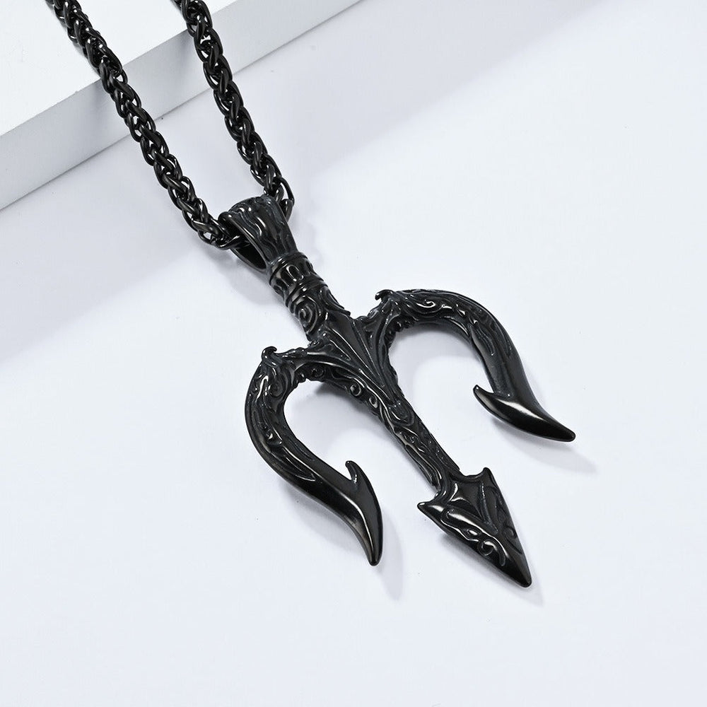 Men’s Titanium Steel Poseidon Trident Pendant Necklace – Mythology Style K-PT552