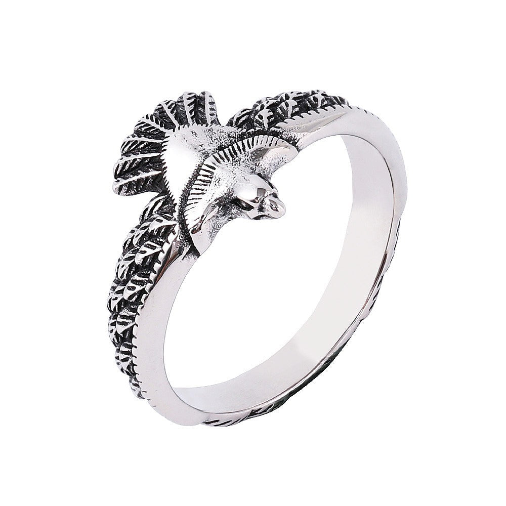 Flying Eagle Ring for Men Titanium Steel Feather Engraved R1232