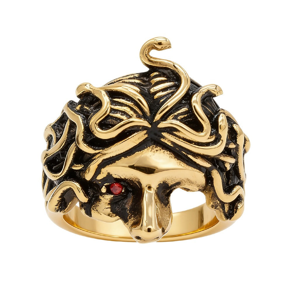 Snake Ring for Men Titanium Steel Vintage Sculpted Face Style R1576