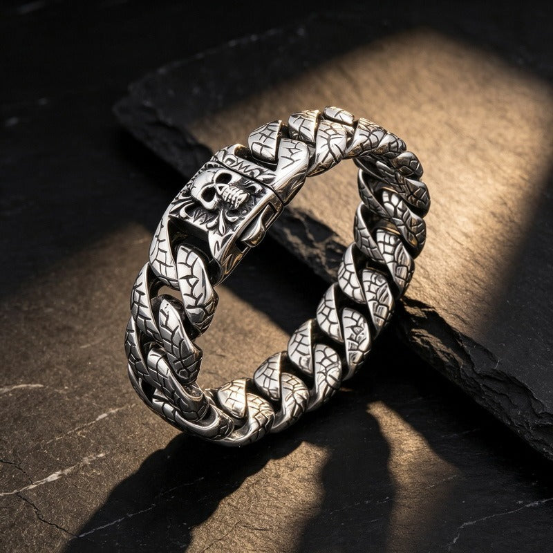 Skull Clasp Cuban Link Bracelet for Men Titanium Steel Engraved KP118342-KJX