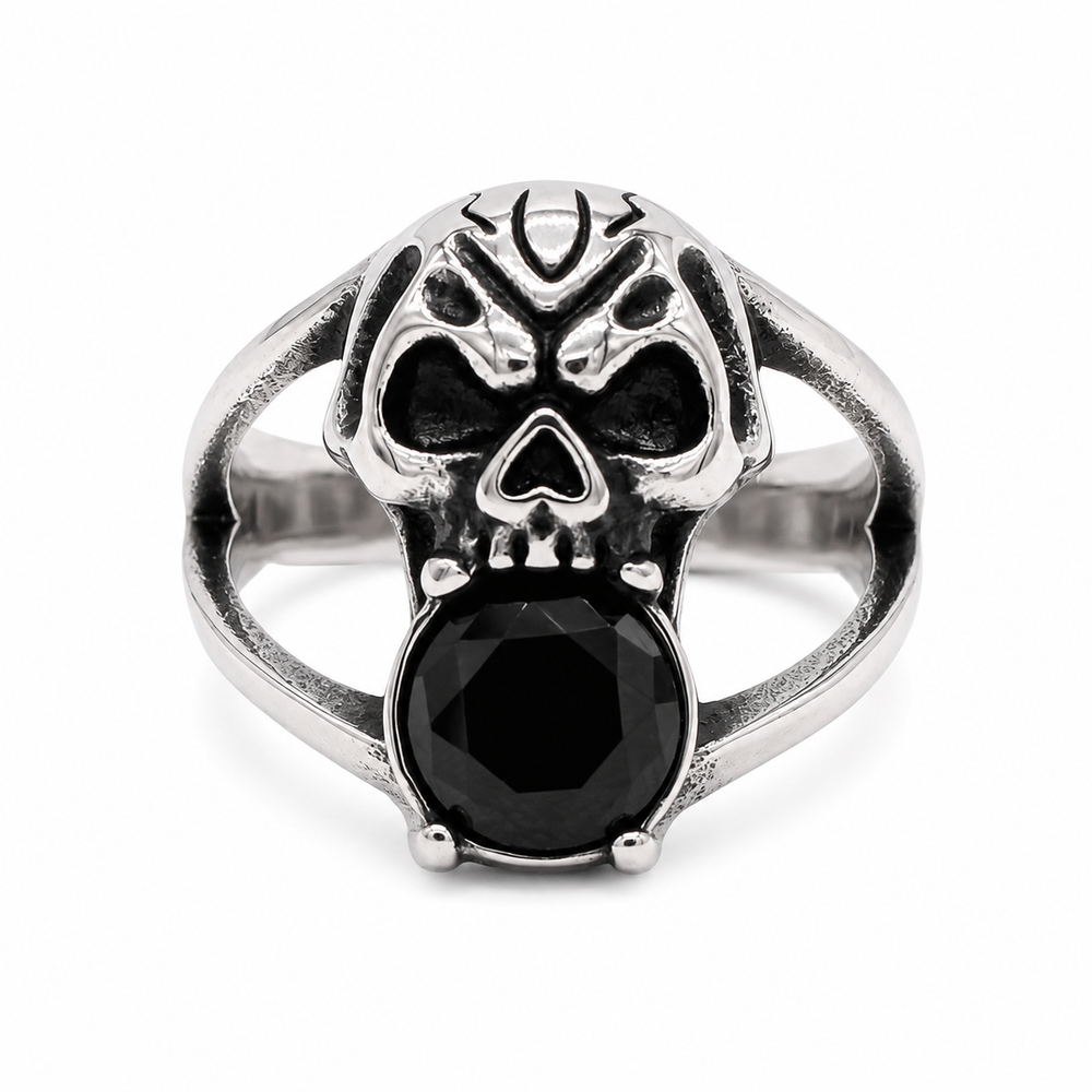 Skull Ring for Men Titanium Steel Black Accent Gothic Vintage R1578
