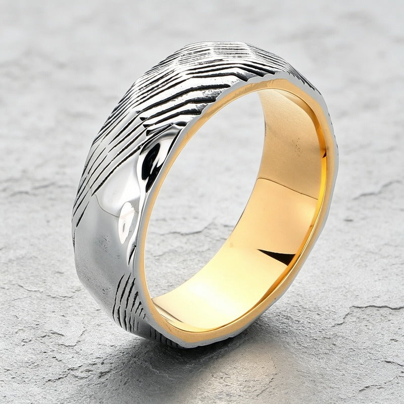 Titanium Steel Textured Ring for Men Wave Pattern KR115674-GC