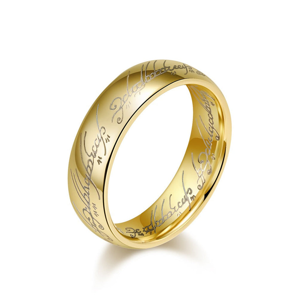 Tungsten Steel Elvish Ring – Laser Engraved Gothic Viking Band for Men & Women | K-T032