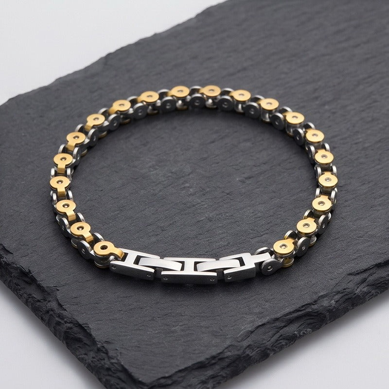 Two Tone Link Bracelet for Men Titanium Steel Gold Accent KB215899-KFC