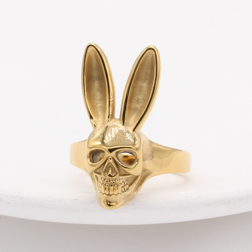 Titanium Steel Rabbit Skull Ring for Men Gothic Style R1297