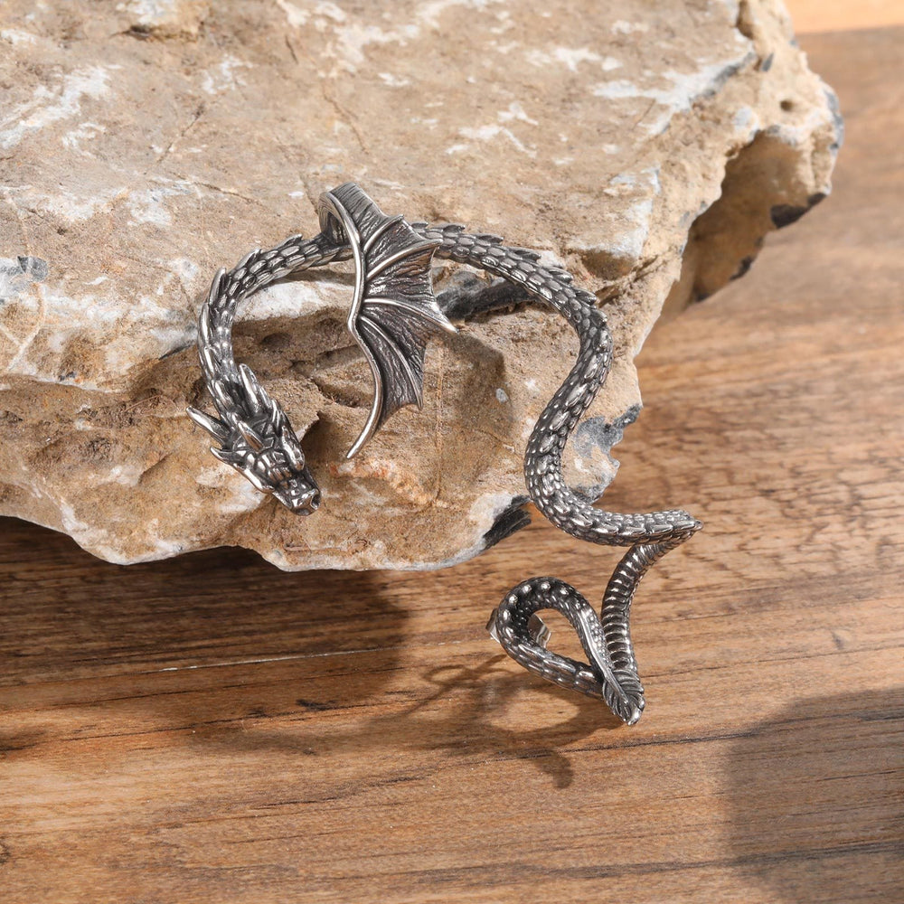 Gothic Dragon Ear Cuff – Clip-On No Piercing Earring, Viking Snake Wrap Design for Men ED-786