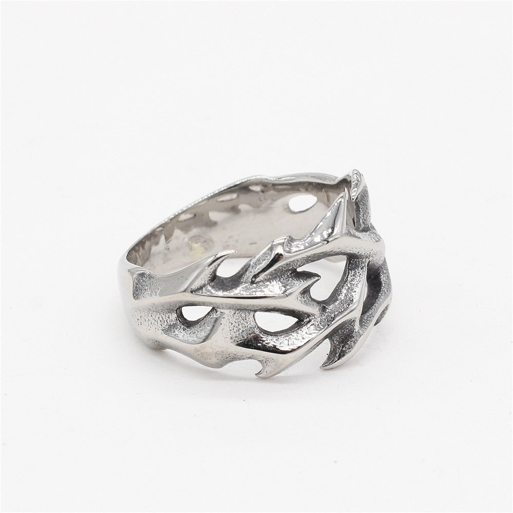 Titanium Steel Dragon Ring for Men Gothic Flame Texture R1109