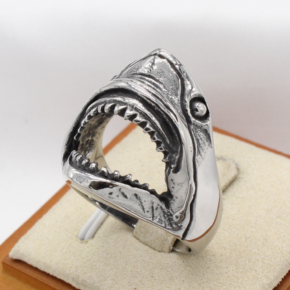 Shark Head Ring for Men Titanium Steel Vintage Texture R1625